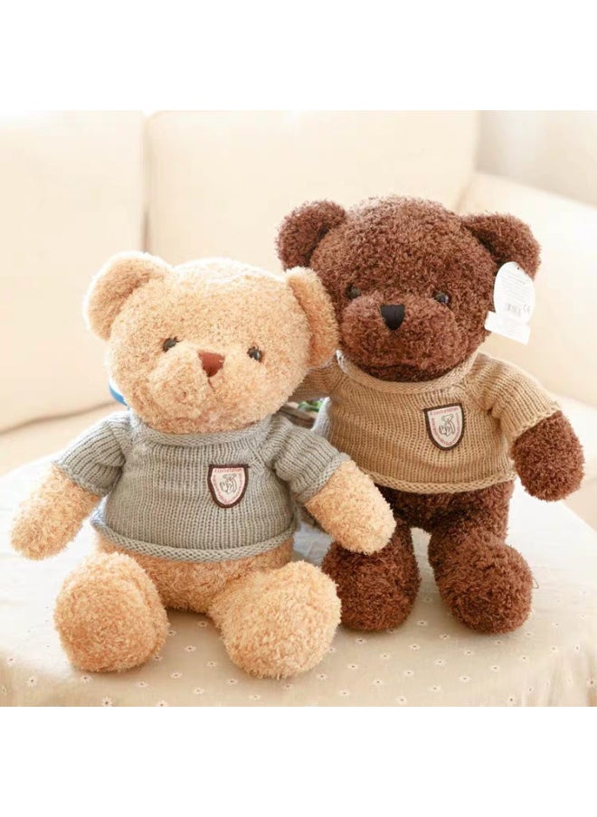 Vintage Sweater Teddy Bear Heart Hugging Seaweed Velvet Velvet Dressing Doll Logo Plush Toy-Color:Dark Brown Flower Bear-Height:70cm