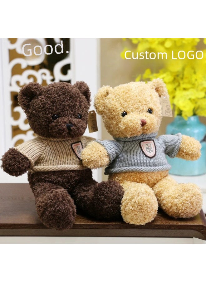 Vintage Sweater Teddy Bear Heart Hugging Seaweed Velvet Velvet Dressing Doll Logo Plush Toy-Color:Dark Brown Flower Bear-Height:70cm