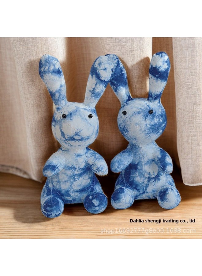 Ethnic Style Handmade Tie-dyed Fabric Rabbit Cute Cute Cute Rabbit Gift Yunnan Travel Gift Home Doll-Color:Blue