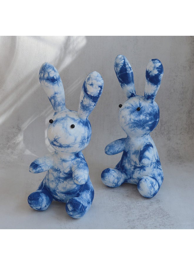 Ethnic Style Handmade Tie-dyed Fabric Rabbit Cute Cute Cute Rabbit Gift Yunnan Travel Gift Home Doll-Color:Blue