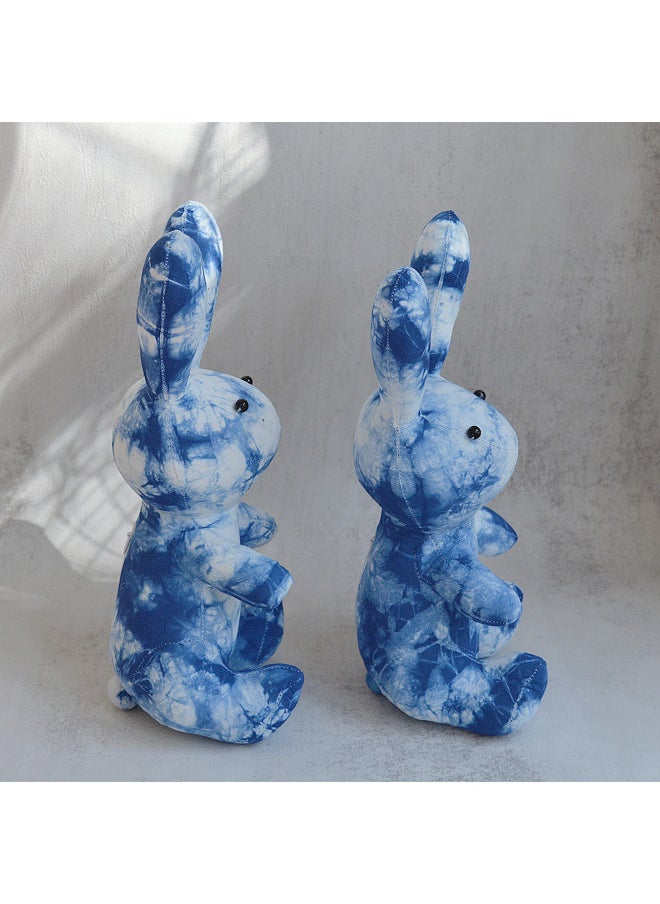 Ethnic Style Handmade Tie-dyed Fabric Rabbit Cute Cute Cute Rabbit Gift Yunnan Travel Gift Home Doll-Color:Blue