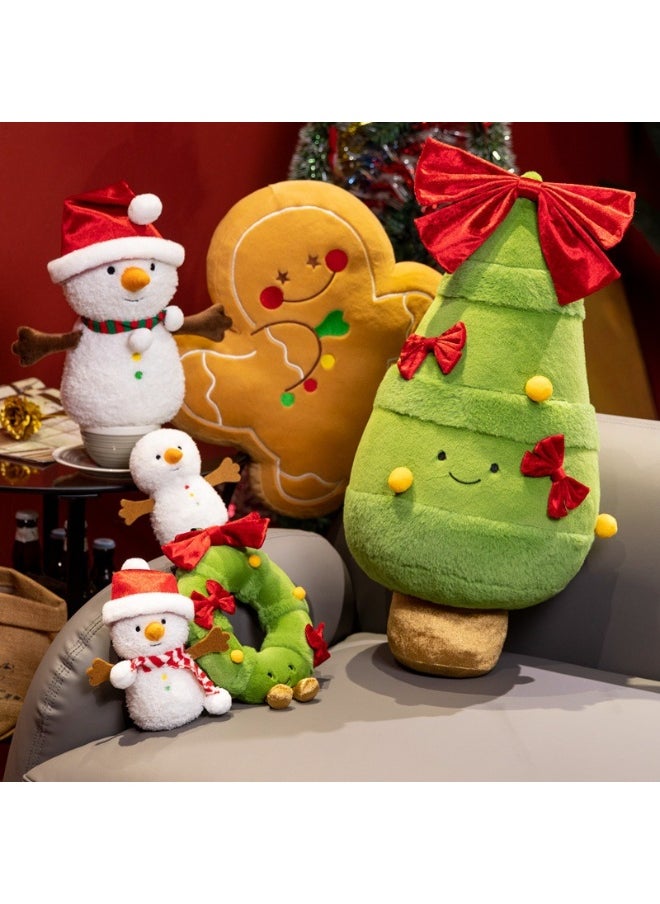 Joyful Christmas Plush Gingerbread Man Pillow, Scarf, Snowman Plush Toy, Christmas Tree Wreath, and Soft Decorative Hanging Ornaments