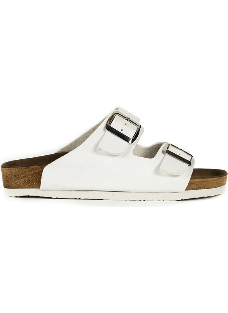 Lens Women's White Double Buckle Casual Slippers V2