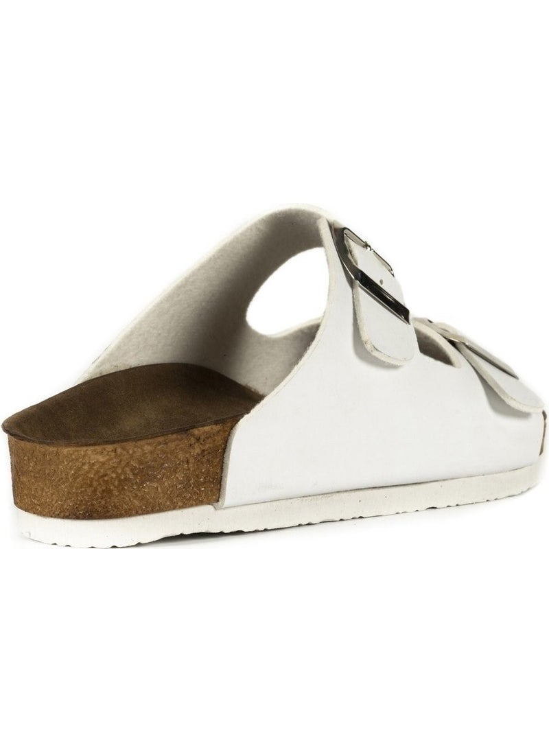 Lens Women's White Double Buckle Casual Slippers V2