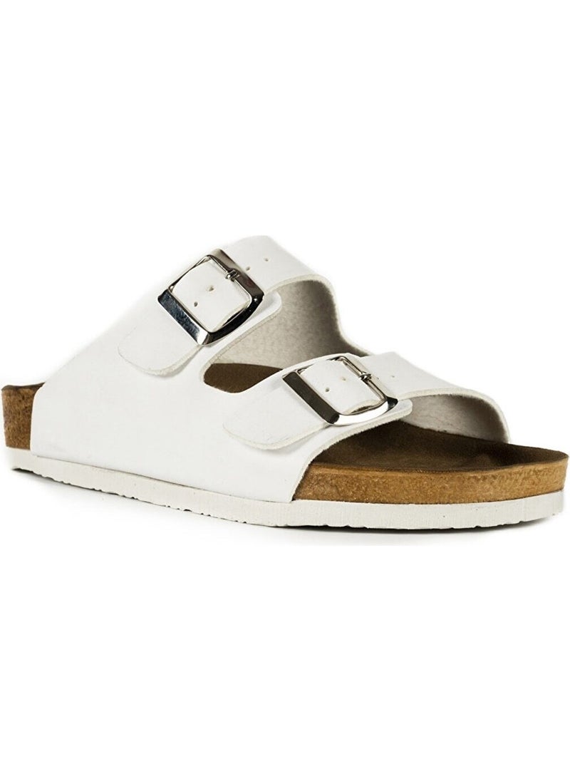 Lens Women's White Double Buckle Casual Slippers V2