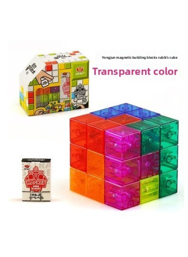 [Yongjun Building Block Magnetic Rubik's Cube] Luban Soma Cube Tetris Student Early Education Benefit Intelligence Toys-Color:Yongjun Magnetic Building Blocks (transparent)