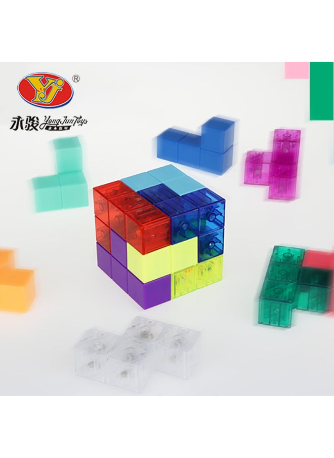 [Yongjun Building Block Magnetic Rubik's Cube] Luban Soma Cube Tetris Student Early Education Benefit Intelligence Toys-Color:Yongjun Magnetic Building Blocks (transparent)