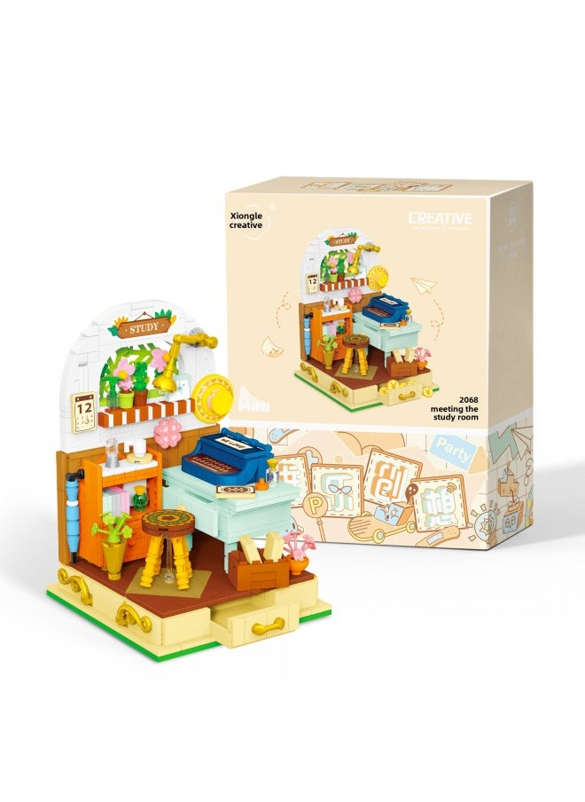 Stock Tailstock Compatible With Lego Street View Sunshine Room Boys And Girls Assembled Granular Building Blocks Internet Celebrant Toy Model-Color:Meet The Study/24cm Color Box [605 Particles]]-Specifications:12*10*11.5cm