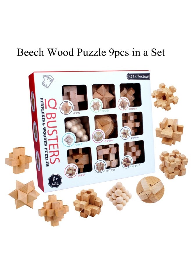Wooden Kongming Lock 9-piece Set Color Boxed Classical Disassembly And Assembly Student Educational Children's Wooden Building Blocks Toy Gift-Color:Kongming Lock 9-piece Chinese Bag