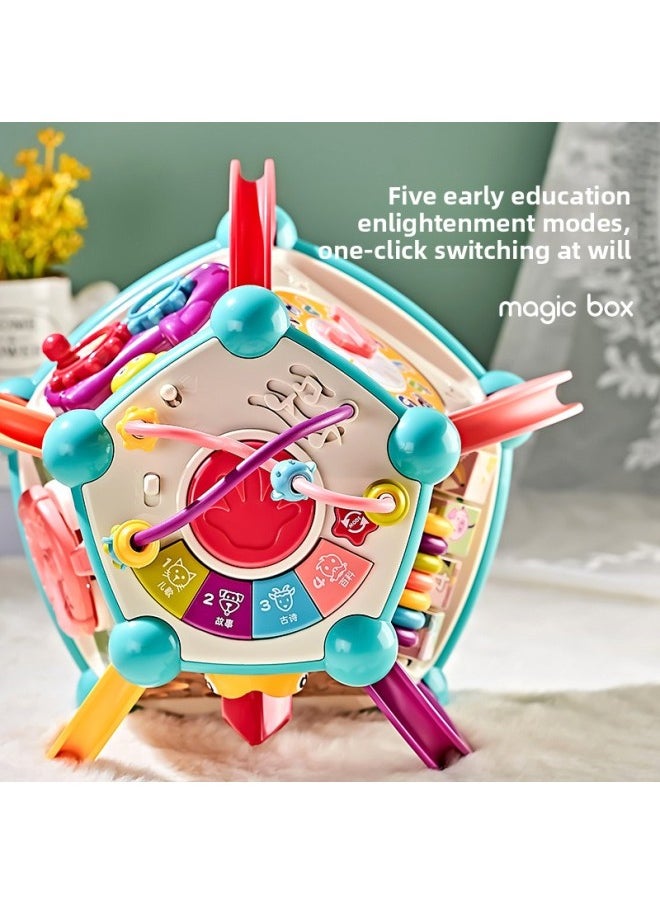 Baby Multi-functional Hand Drum Toy Puzzle Early Education Baby Seven Hexahedron Music Drum Gift-Color:Seven-sided Drum Music House [Woodpecker] 241 Early Education Contents