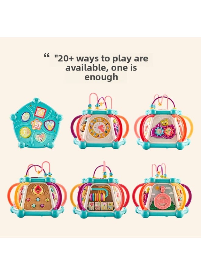 Baby Multi-functional Hand Drum Toy Puzzle Early Education Baby Seven Hexahedron Music Drum Gift-Color:Seven-sided Drum Music House [Woodpecker] 241 Early Education Contents