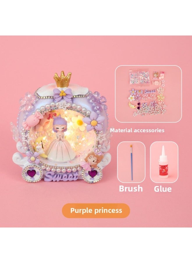 Mermaid Nightlight Children's Handmade Diy Material Bag Creative Production Shell Lamp Ornaments Educational Luminous Toys-Color:Pumpkin Car Light Purple Princess