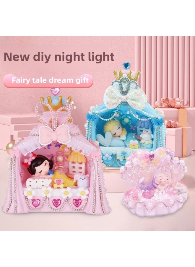 Mermaid Nightlight Children's Handmade Diy Material Bag Creative Production Shell Lamp Ornaments Educational Luminous Toys-Color:Pumpkin Car Light Purple Princess