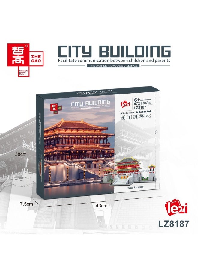 Zhegao Micro-particle Assembled Building Blocks Antique Architectural Model 3d Street View Boys And Girls Forbidden City Great Wall Ornaments-Color:LZ8187 Datang Furong Garden-Specifications:39*32*7.5
