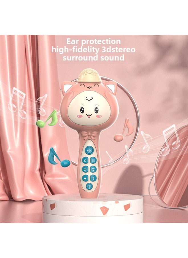 Internet Celebrity Cartoon Adorable Children's Wireless Bluetooth Microphone Boys And Girls Karaoke Machine Recording And Amplialation Story Machine-Color:Pink Bluetooth Recording