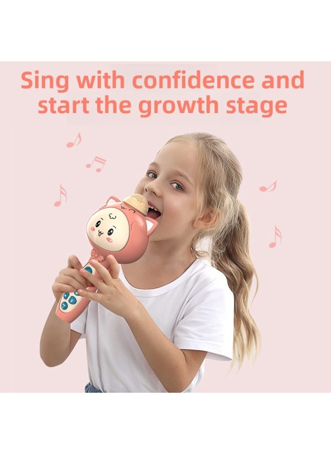 Internet Celebrity Cartoon Adorable Children's Wireless Bluetooth Microphone Boys And Girls Karaoke Machine Recording And Amplialation Story Machine-Color:Pink Bluetooth Recording
