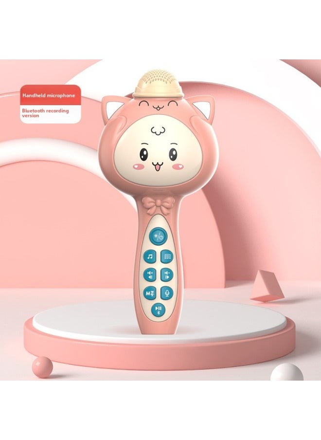 Internet Celebrity Cartoon Adorable Children's Wireless Bluetooth Microphone Boys And Girls Karaoke Machine Recording And Amplialation Story Machine-Color:Pink Bluetooth Recording