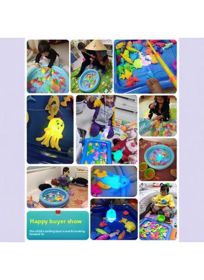 Children's Fishing Toys Educational Baby Play House Kitten Water Magnetic Square Fishing Toy Pool Suit-Color:Upgrade: 60 Fish 4 Dolphin Pole 4 Long Net 4 Barrel 2 Induction Fish Round Pool