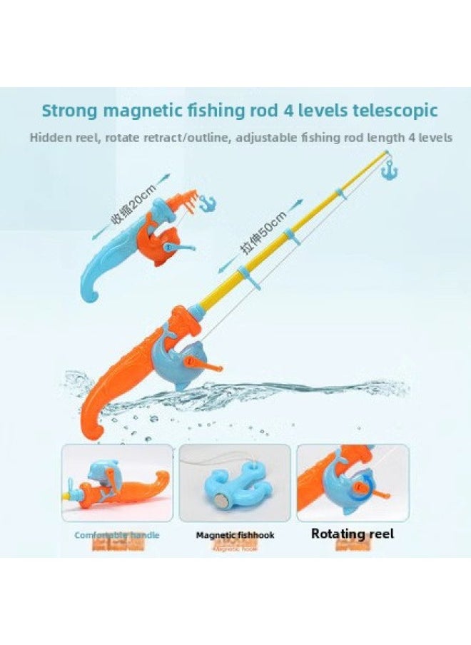 Children's Fishing Toys Educational Baby Play House Kitten Water Magnetic Square Fishing Toy Pool Suit-Color:Upgrade: 60 Fish 4 Dolphin Pole 4 Long Net 4 Barrel 2 Induction Fish Round Pool