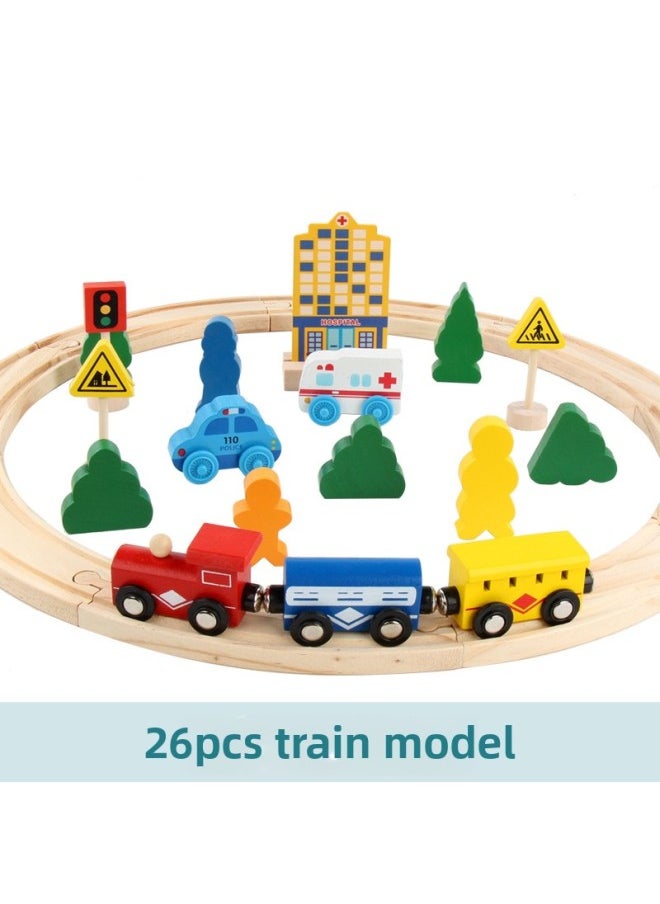 Magnetic Small Locomotive Wooden Thomas Electric Rail Train Rail Transit Toy Children's Educational Fun-Color:(Manual) 26 Pieces -0.7kg