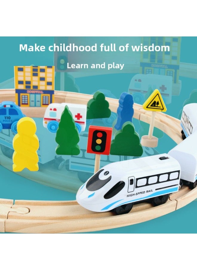 Magnetic Small Locomotive Wooden Thomas Electric Rail Train Rail Transit Toy Children's Educational Fun-Color:(Manual) 26 Pieces -0.7kg