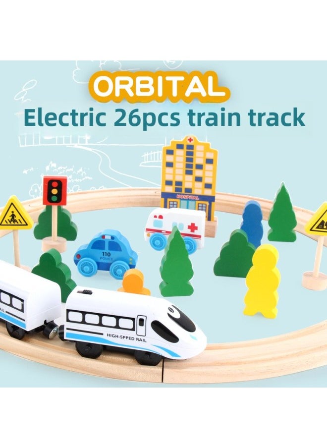 Magnetic Small Locomotive Wooden Thomas Electric Rail Train Rail Transit Toy Children's Educational Fun-Color:(Manual) 26 Pieces -0.7kg