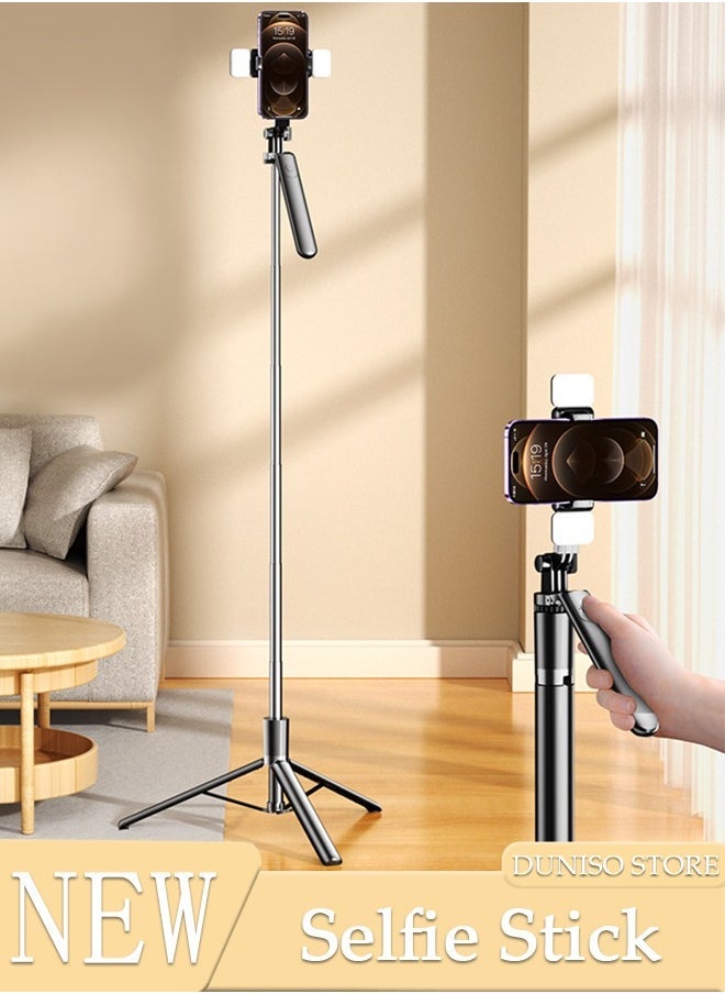 Selfie Stick, All-in-1 Extendable Cell Phone Tripod Stand,Rotate Phone Tripod with Bluetooth Remote Shutter and Fill Light,Group Selfies/Live Streaming/Video Recording Compatible with All Phones