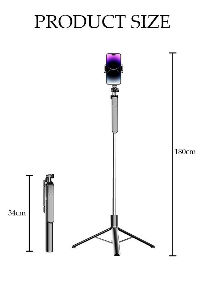 Selfie Stick, All-in-1 Extendable Cell Phone Tripod Stand,Rotate Phone Tripod with Bluetooth Remote Shutter and Fill Light,Group Selfies/Live Streaming/Video Recording Compatible with All Phones