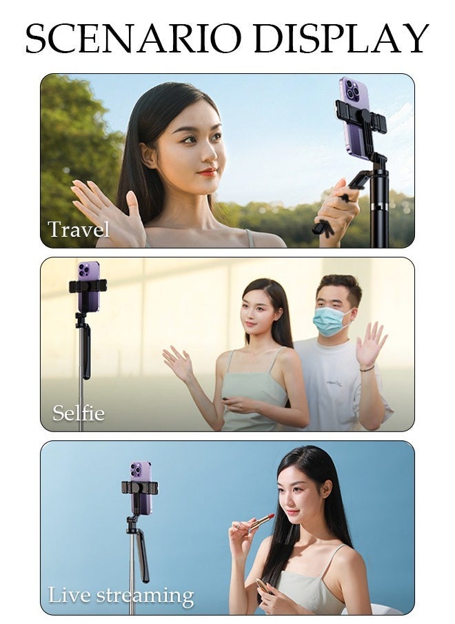 Selfie Stick, All-in-1 Extendable Cell Phone Tripod Stand,Rotate Phone Tripod with Bluetooth Remote Shutter and Fill Light,Group Selfies/Live Streaming/Video Recording Compatible with All Phones