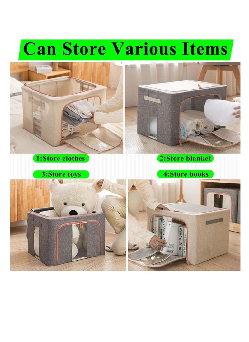 3 Pack Clothes Storage Bag Foldable Closet Organizers Storage Containers, Large Storage Bins for Comforters, Blankets, Bedding,Toys, Books, Foldable with Sturdy Zipper, Clear Window(Grey)