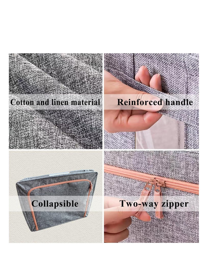 3 Pack Clothes Storage Bag Foldable Closet Organizers Storage Containers, Large Storage Bins for Comforters, Blankets, Bedding,Toys, Books, Foldable with Sturdy Zipper, Clear Window(Grey)