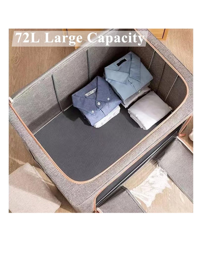 3 Pack Clothes Storage Bag Foldable Closet Organizers Storage Containers, Large Storage Bins for Comforters, Blankets, Bedding,Toys, Books, Foldable with Sturdy Zipper, Clear Window(Grey)