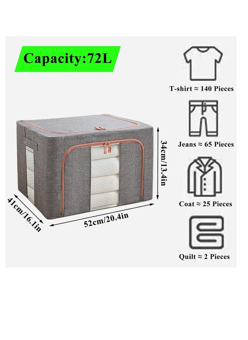 3 Pack Clothes Storage Bag Foldable Closet Organizers Storage Containers, Large Storage Bins for Comforters, Blankets, Bedding,Toys, Books, Foldable with Sturdy Zipper, Clear Window(Grey)