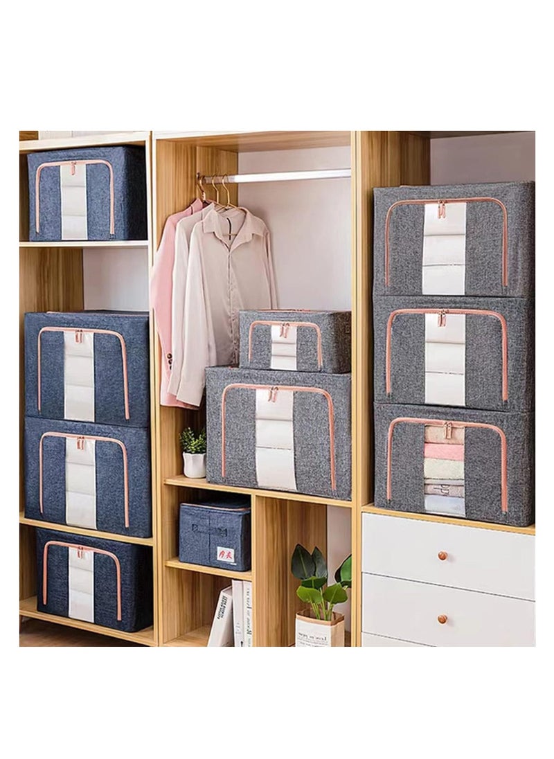 3 Pack Clothes Storage Bag Foldable Closet Organizers Storage Containers, Large Storage Bins for Comforters, Blankets, Bedding,Toys, Books, Foldable with Sturdy Zipper, Clear Window(Grey)