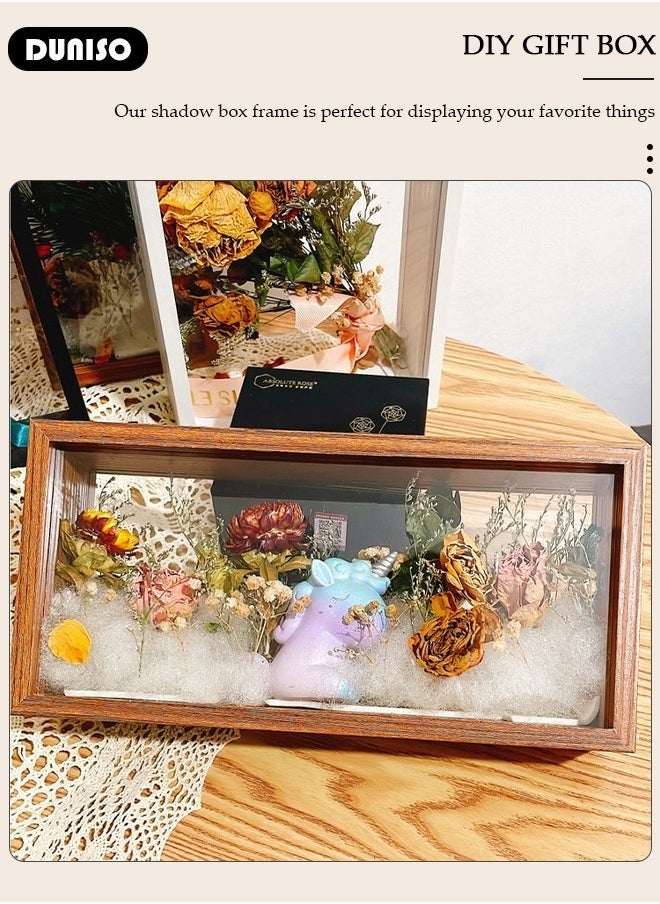 3D Shadow Box, 26*12.5*6cm DIY Wedding Memory Dried Flower Shadow Box Picture Frame Display Box for Tabletop Wooden Deep Box  Medals, Flowers, Memorabilia, Photo