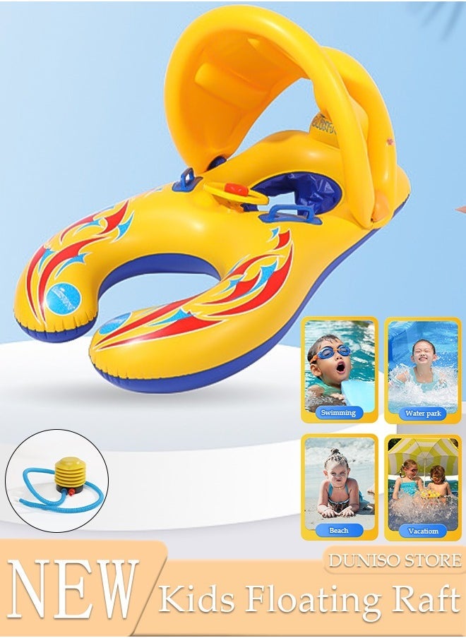 Baby Pool Float, Inflatable Swimming Ring, Swimming Pool Floats Toys with Sunshade, Outdoor Swimming Ring Seat, Inflatable Baby Float with Canopy for Infant Toddler Kids