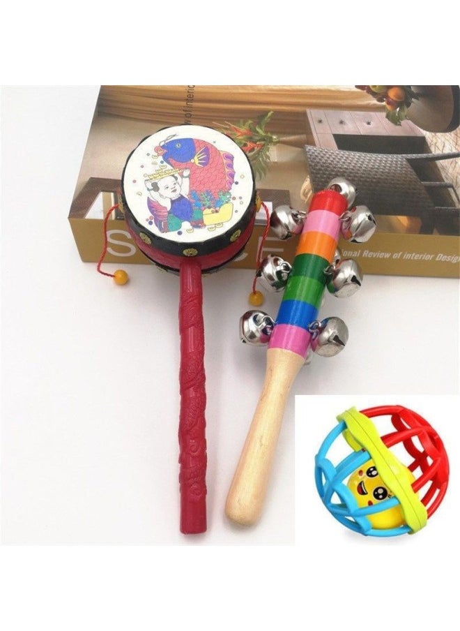 Rattle Baby Can Bite Diy Home Traditional Rattle Newborn Rattle Toy Baby 0-1-2 Years Old-Color:Classic Rattle + Rainbow Rattle + Soft Rubber Bell Ball