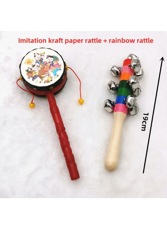Rattle Baby Can Bite Diy Home Traditional Rattle Newborn Rattle Toy Baby 0-1-2 Years Old-Color:Classic Rattle + Rainbow Rattle + Soft Rubber Bell Ball