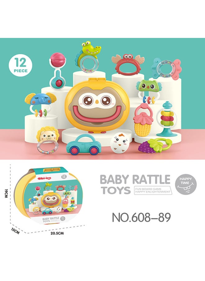 Baby Rattle Can Be Boiled And Bitten Soft Teether Rattle 3-12 Months Music Rattle Baby Toys Wholesale-Color:608-89 Storage Box Rattle 12-piece Set