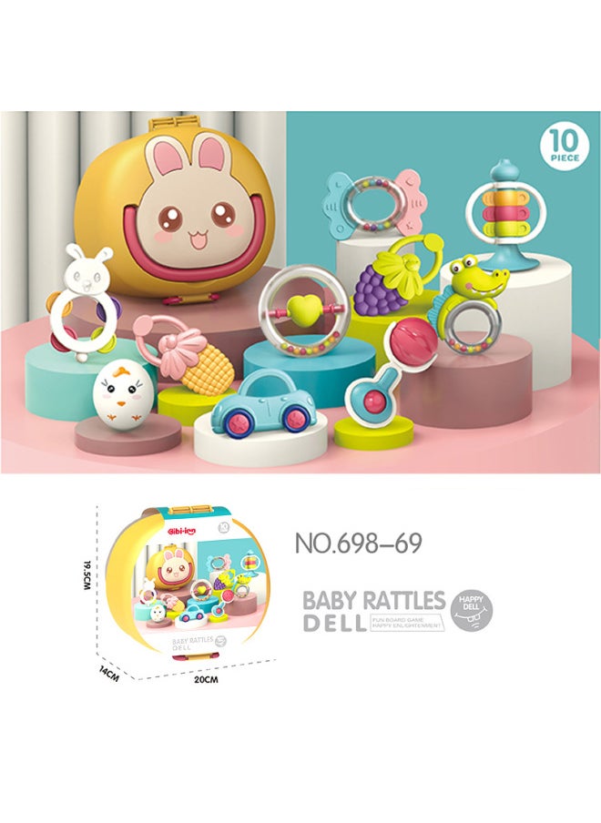 Baby Rattle Can Be Boiled And Bitten Soft Teether Rattle 3-12 Months Music Rattle Baby Toys Wholesale-Color:608-88 Storage Box Rattle 10-piece Set