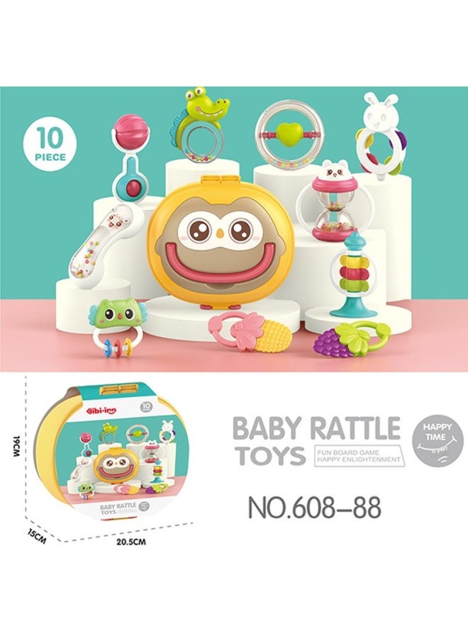 Baby Rattle Can Be Boiled And Bitten Soft Teether Rattle 3-12 Months Music Rattle Baby Toys Wholesale-Color:608-88 Storage Box Rattle 10-piece Set