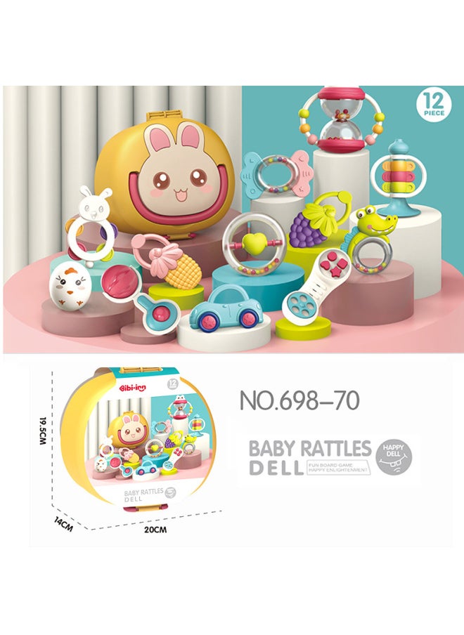Baby Rattle Can Be Boiled And Bitten Soft Teether Rattle 3-12 Months Music Rattle Baby Toys Wholesale-Color:608-88 Storage Box Rattle 10-piece Set