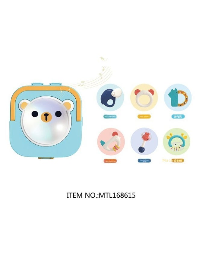 Baby Rattle Toy Set Baby Can Boil Teether Hand Rattle Combination Educational Sound And Light Hand Drum Set-Color:6-piece Water Boiling Rattle Set Storage Box With Function: Sound And Light Tambourine