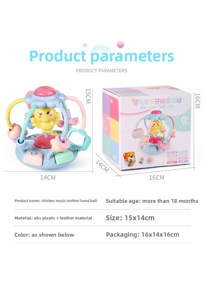 Chicken Sound And Light Music Soft Glue Hand-held Ball Baby Early Education Beaded Beaded Tooth Glue Rattle Baby Toy-Color:508 Powder (charging Version) + Rattle