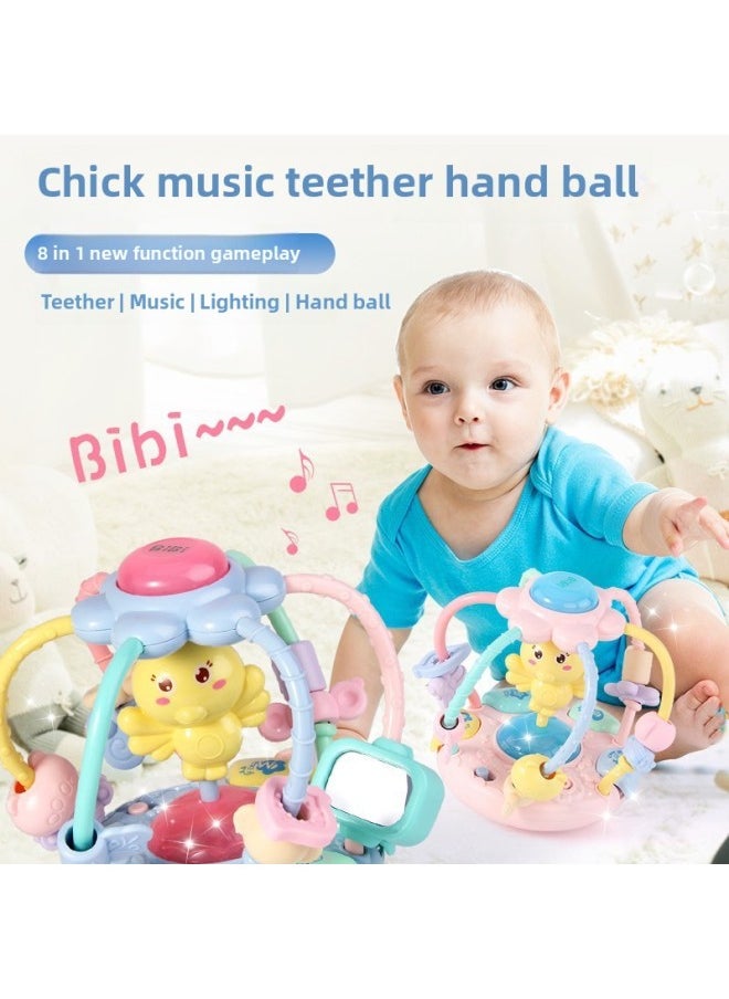 Chicken Sound And Light Music Soft Glue Hand-held Ball Baby Early Education Beaded Beaded Tooth Glue Rattle Baby Toy-Color:508 Powder (charging Version) + Rattle