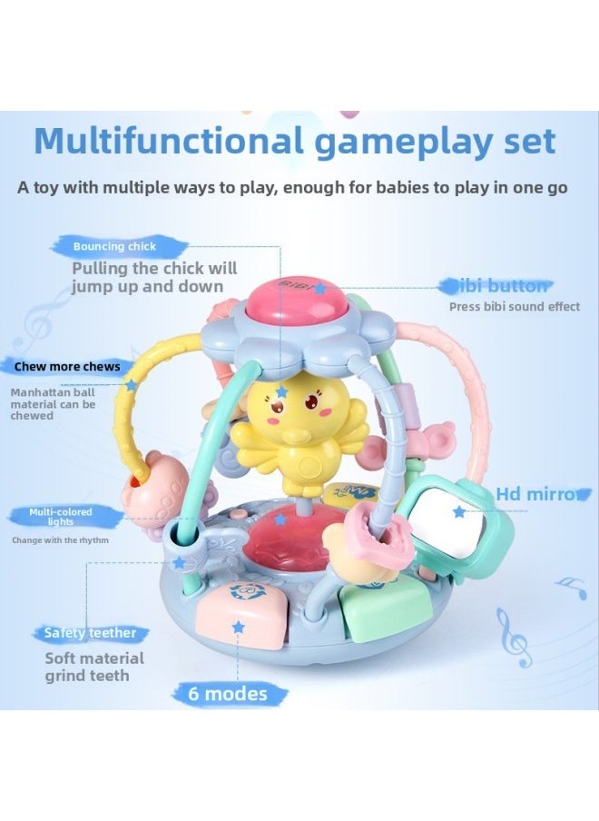 Chicken Sound And Light Music Soft Glue Hand-held Ball Baby Early Education Beaded Beaded Tooth Glue Rattle Baby Toy-Color:508 Powder (charging Version) + Rattle