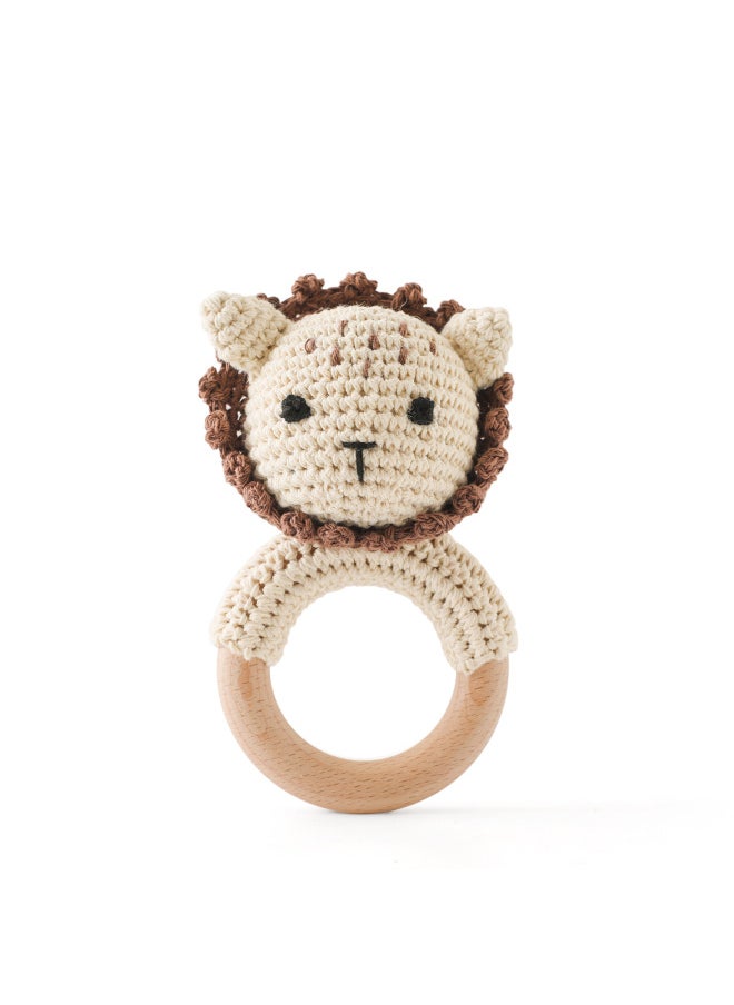Nordic Ins Children's Handmade Crochet Bear Molar Teeth Bite Toy Baby Rattle Toy Baby Soothing Toy-Color:crochet Animal Rattle Brown Edge Lion