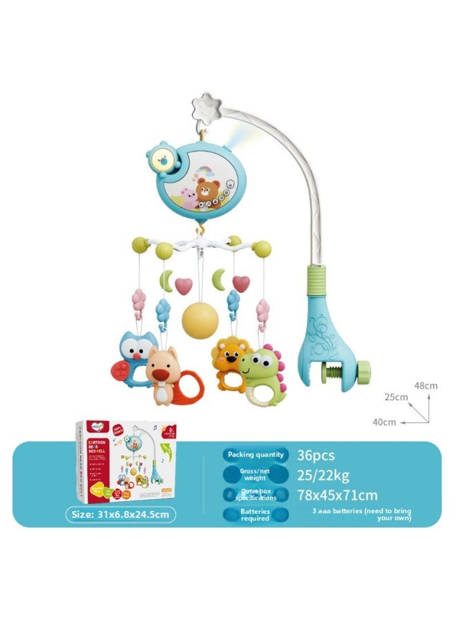 Baby Bed Bell Toys 0-18 Months Newborn Baby Night Light Music Projection Rotating Bedside Bell-Color:Cute Bear/projection/Blue