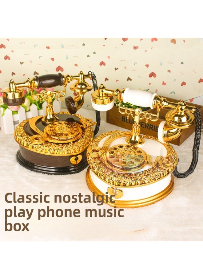Classical Exquisite European Telephone Music Box Creative Music Box Home Decoration Gift Tanabata Valentine's Day Gift-Color:White-Dimensions:MY35998