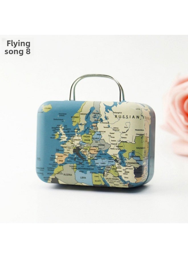 Flying Song Super Cute Metal Suitcase Music Box Mini Wind-up Music Box Creative Gift Gift Sky City-Color:07 The Map]-Dimensions:The Moon Represents My Heart.
